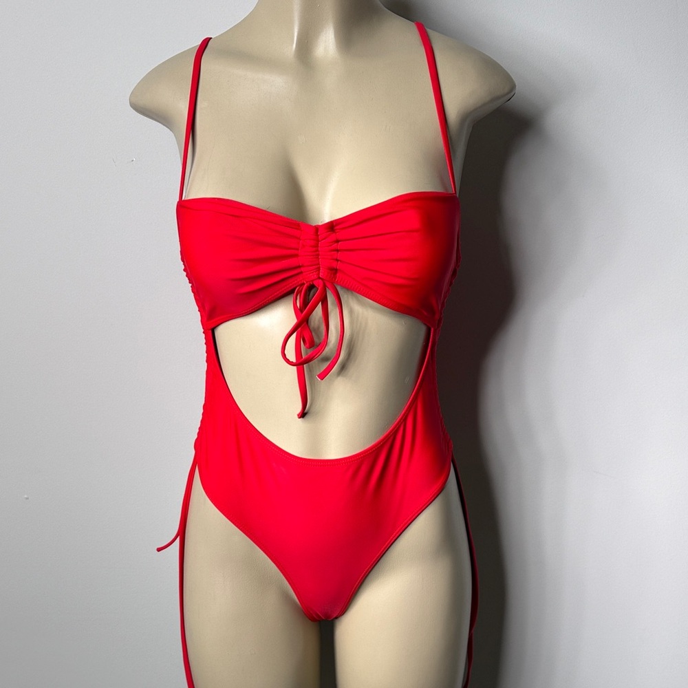 SHEIN Red Cutout One-Piece Swimsuit with Ruched Front NWOT
